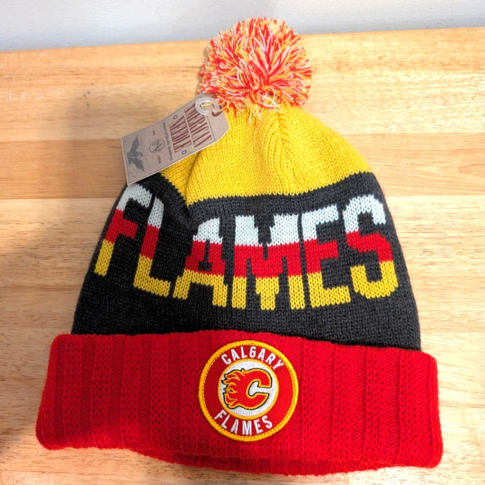 American Needle Calgary Flames Knit Beanie Red Yellow Black Winter Hat